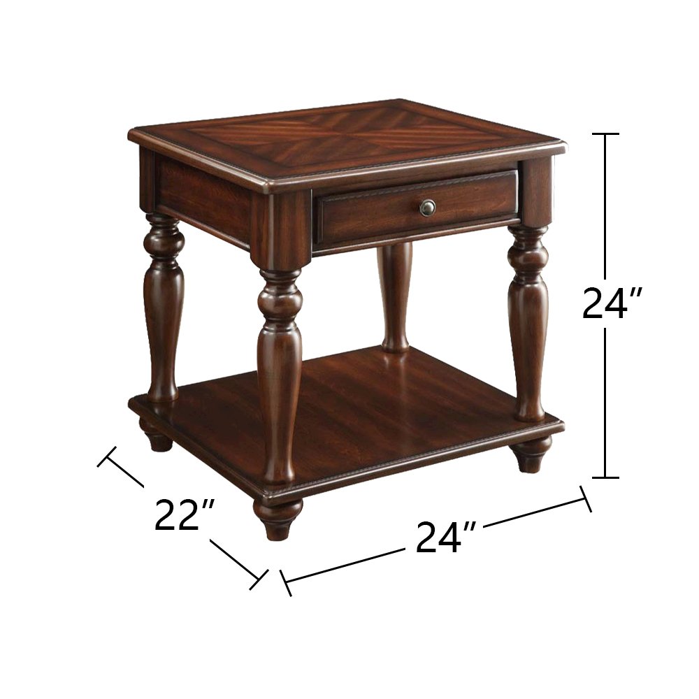 Wood End Table with Drawer and Shelf in Walnut