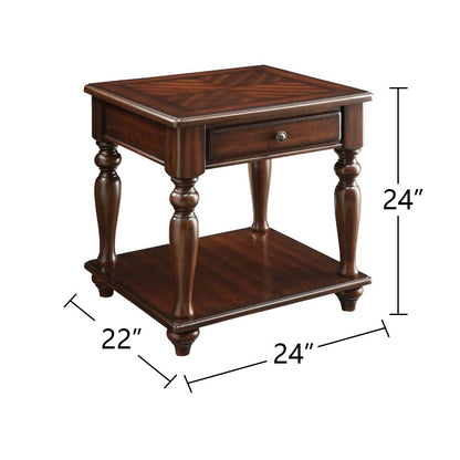 Wood End Table with Drawer and Shelf in Walnut