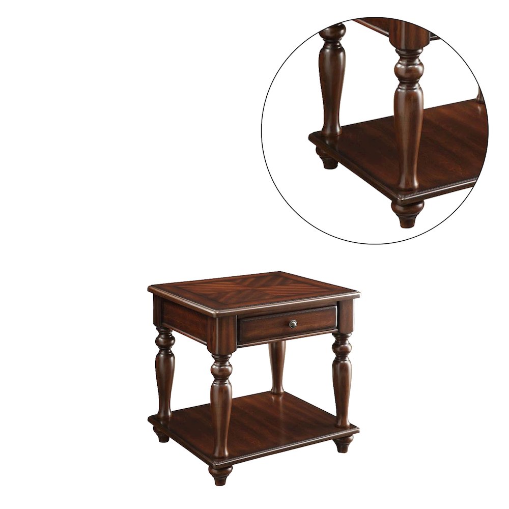 Wood End Table with Drawer and Shelf in Walnut