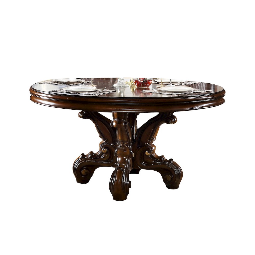 Round Wood Dining Table with Pedestal Base in Cherry