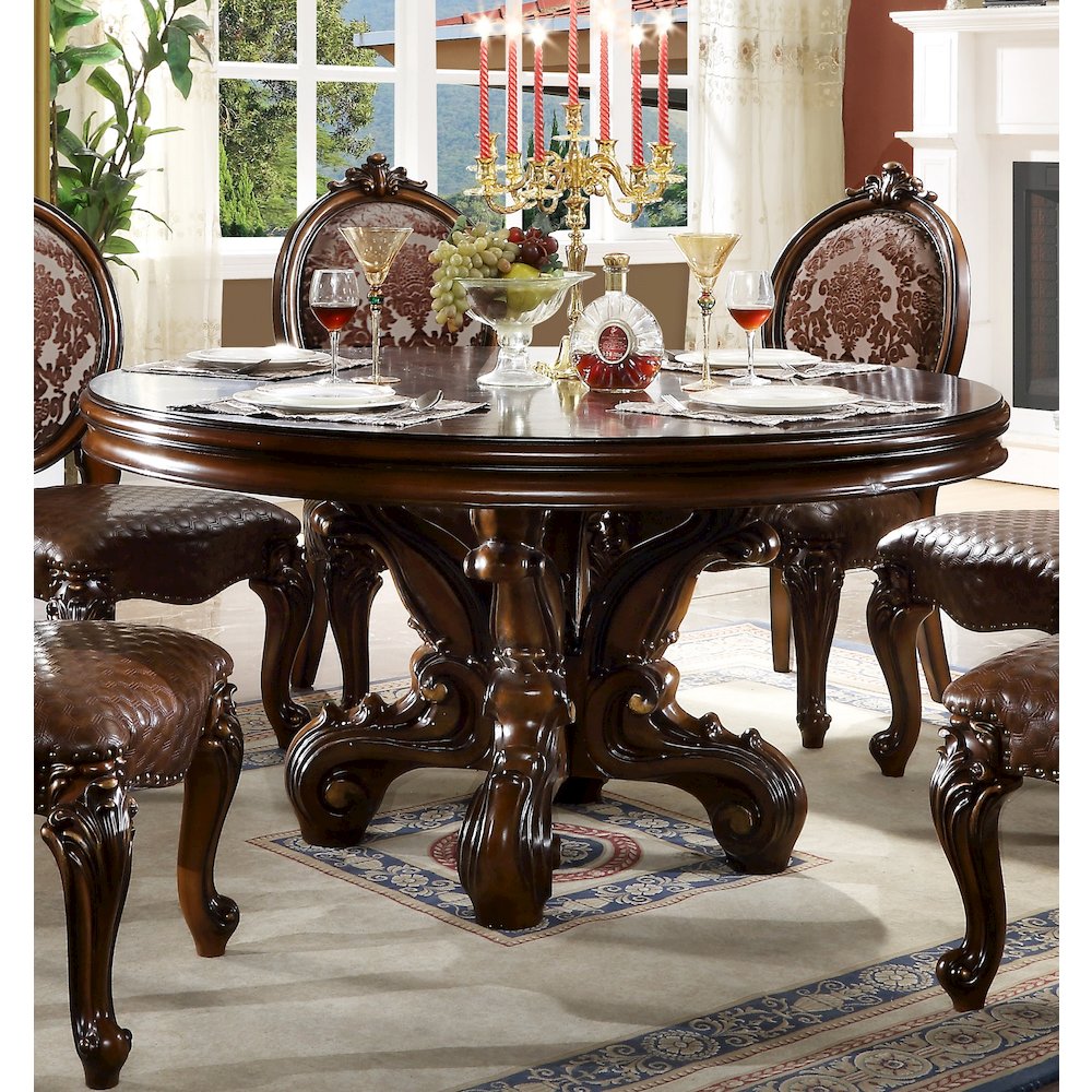 Round Wood Dining Table with Pedestal Base in Cherry