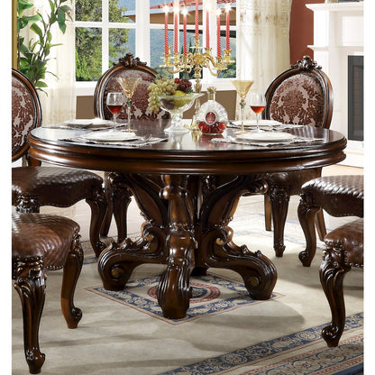 Round Wood Dining Table with Pedestal Base in Cherry