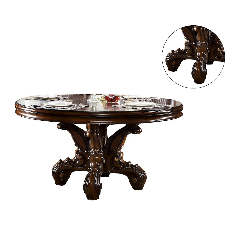 Round Wood Dining Table with Pedestal Base in Cherry