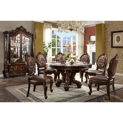 Round Wood Dining Table with Pedestal Base in Cherry