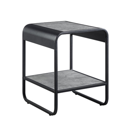Rectangular End Table with Metal Frame in Concrete Gray and Black