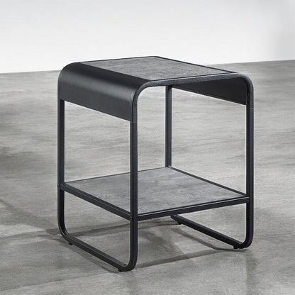 Rectangular End Table with Metal Frame in Concrete Gray and Black