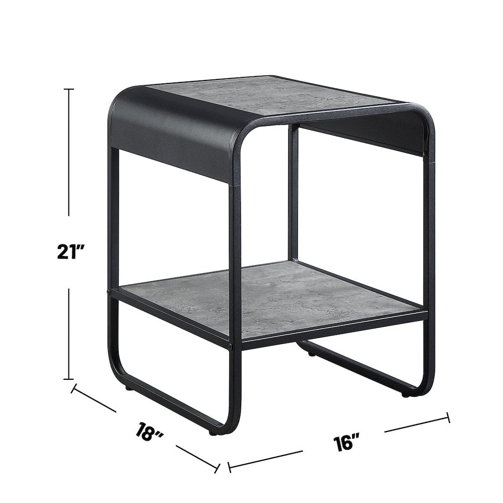 Rectangular End Table with Metal Frame in Concrete Gray and Black