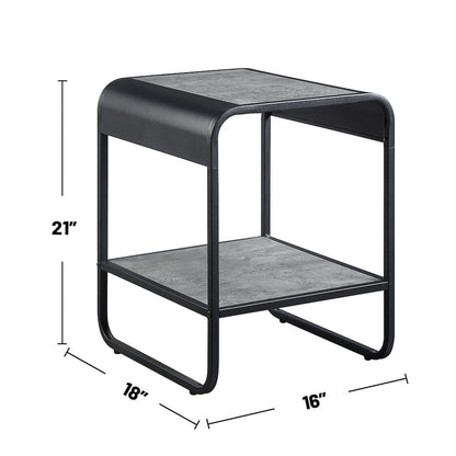 Rectangular End Table with Metal Frame in Concrete Gray and Black