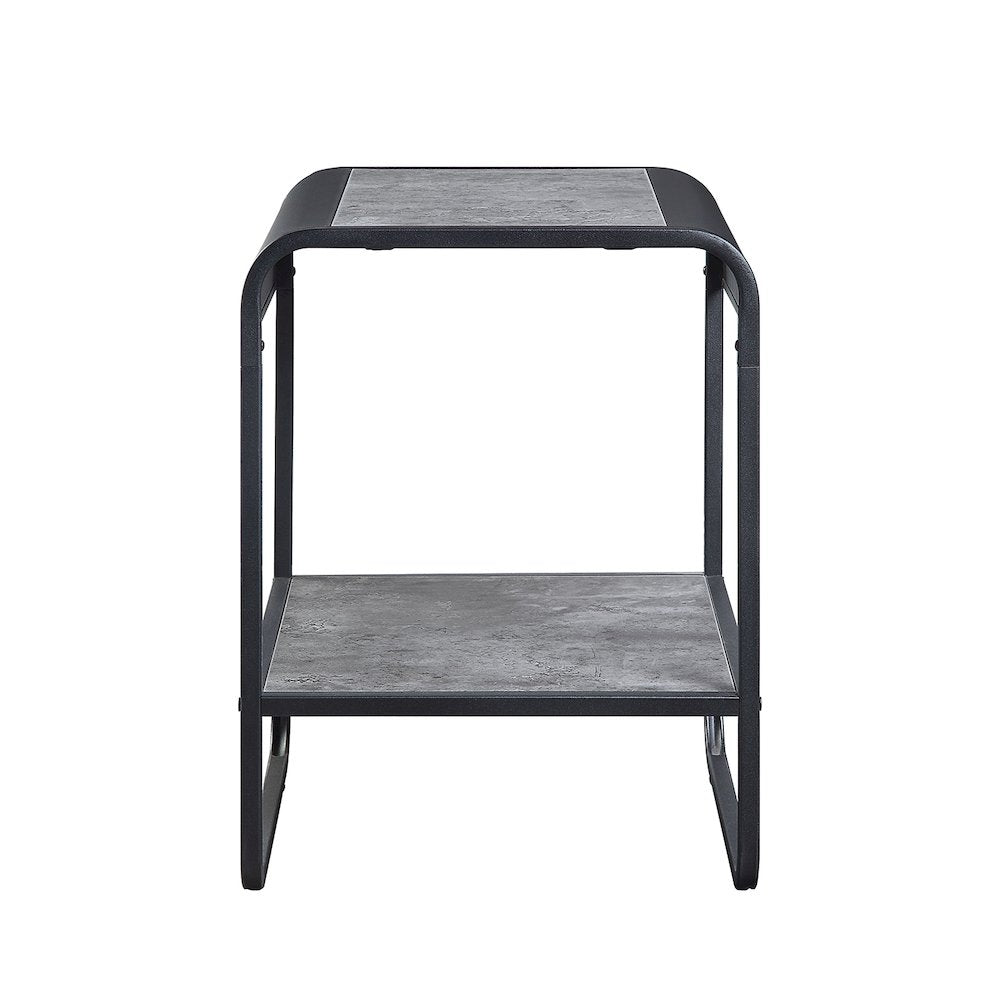Rectangular End Table with Metal Frame in Concrete Gray and Black