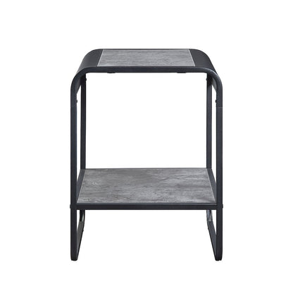 Rectangular End Table with Metal Frame in Concrete Gray and Black