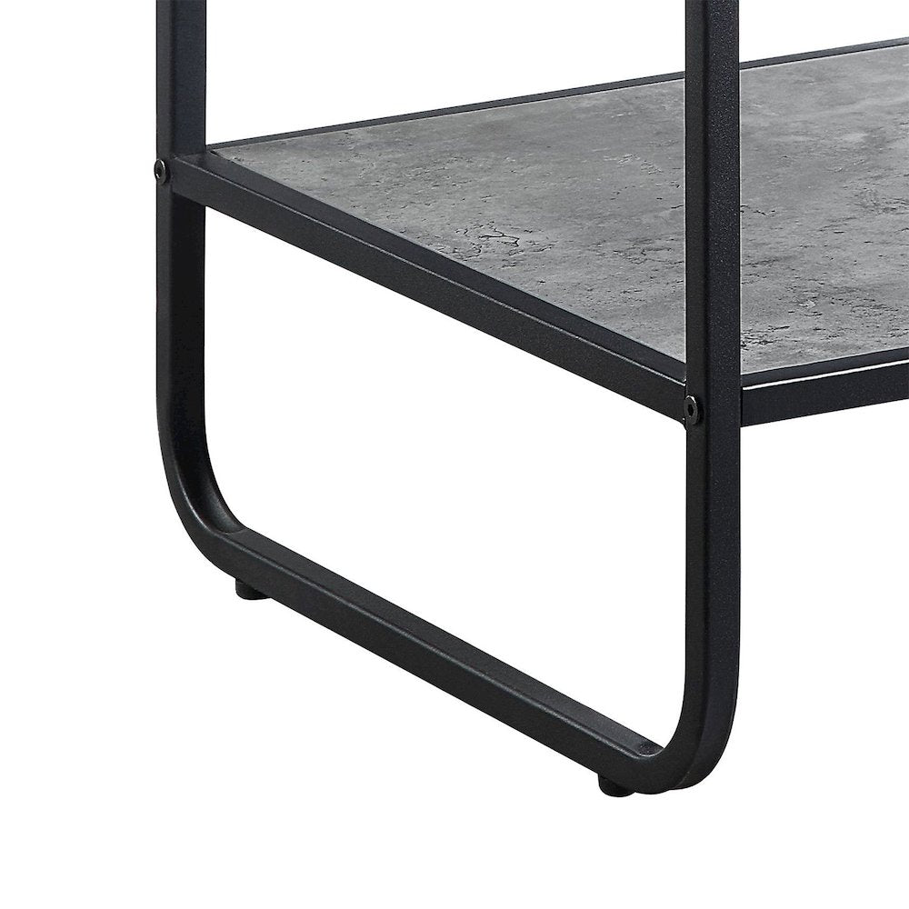 Rectangular End Table with Metal Frame in Concrete Gray and Black