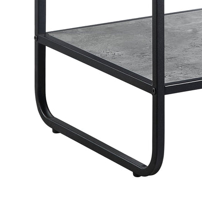 Rectangular End Table with Metal Frame in Concrete Gray and Black