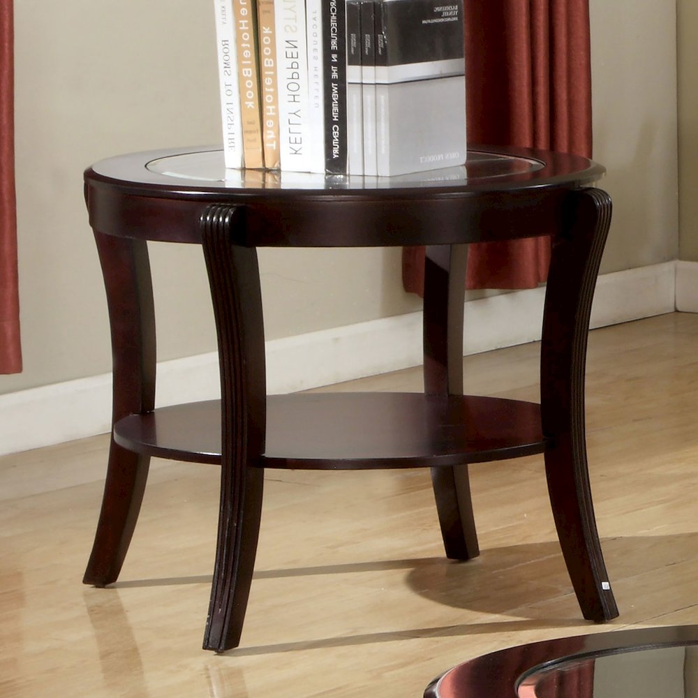 Tempered Glass and Solid Wood End Table in Espresso