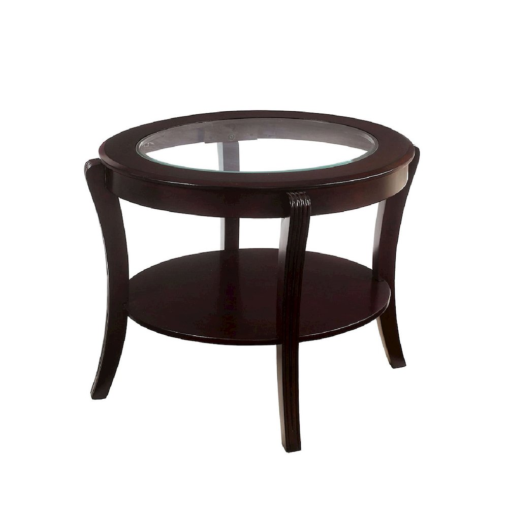 Tempered Glass and Solid Wood End Table in Espresso