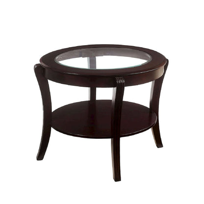 Tempered Glass and Solid Wood End Table in Espresso