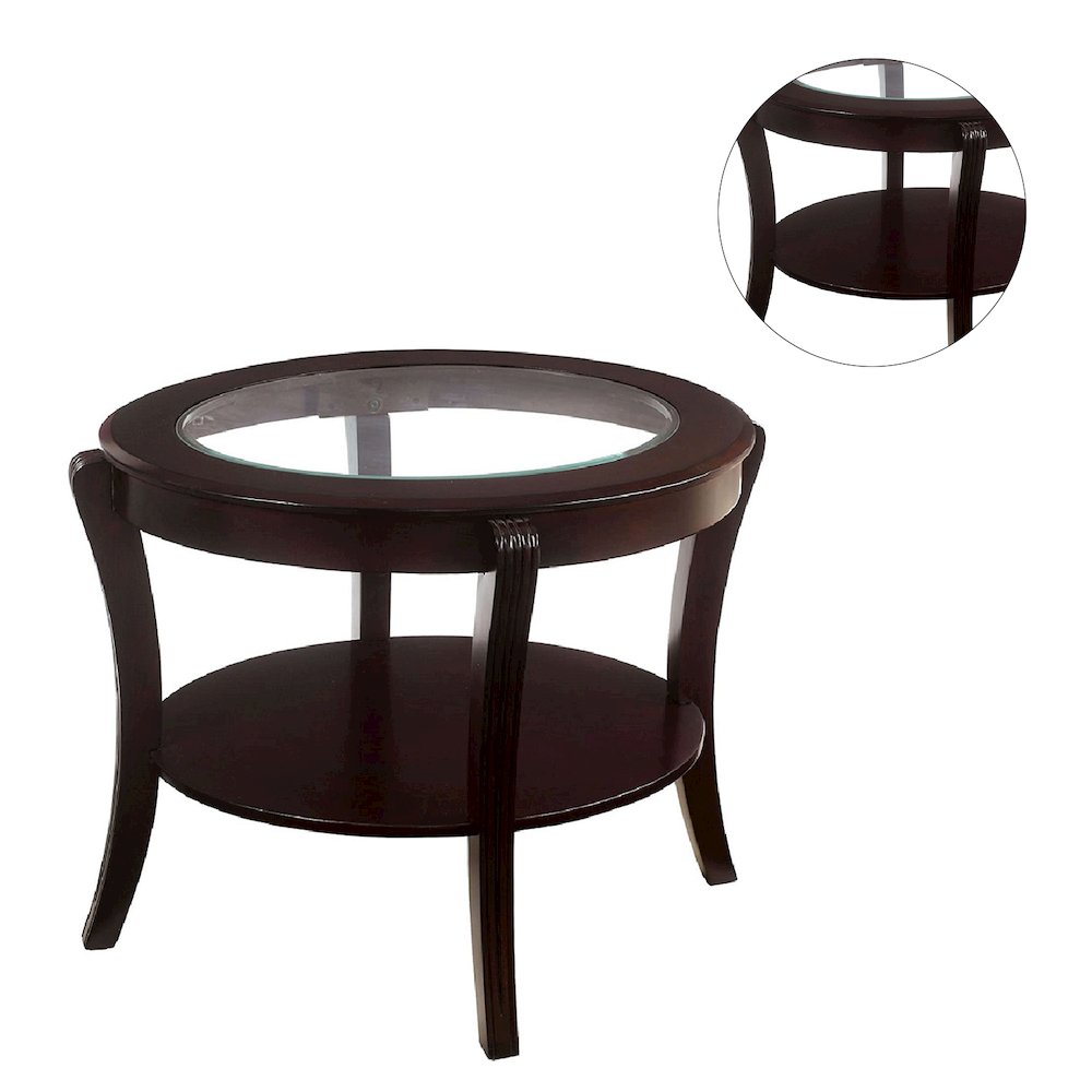 Tempered Glass and Solid Wood End Table in Espresso