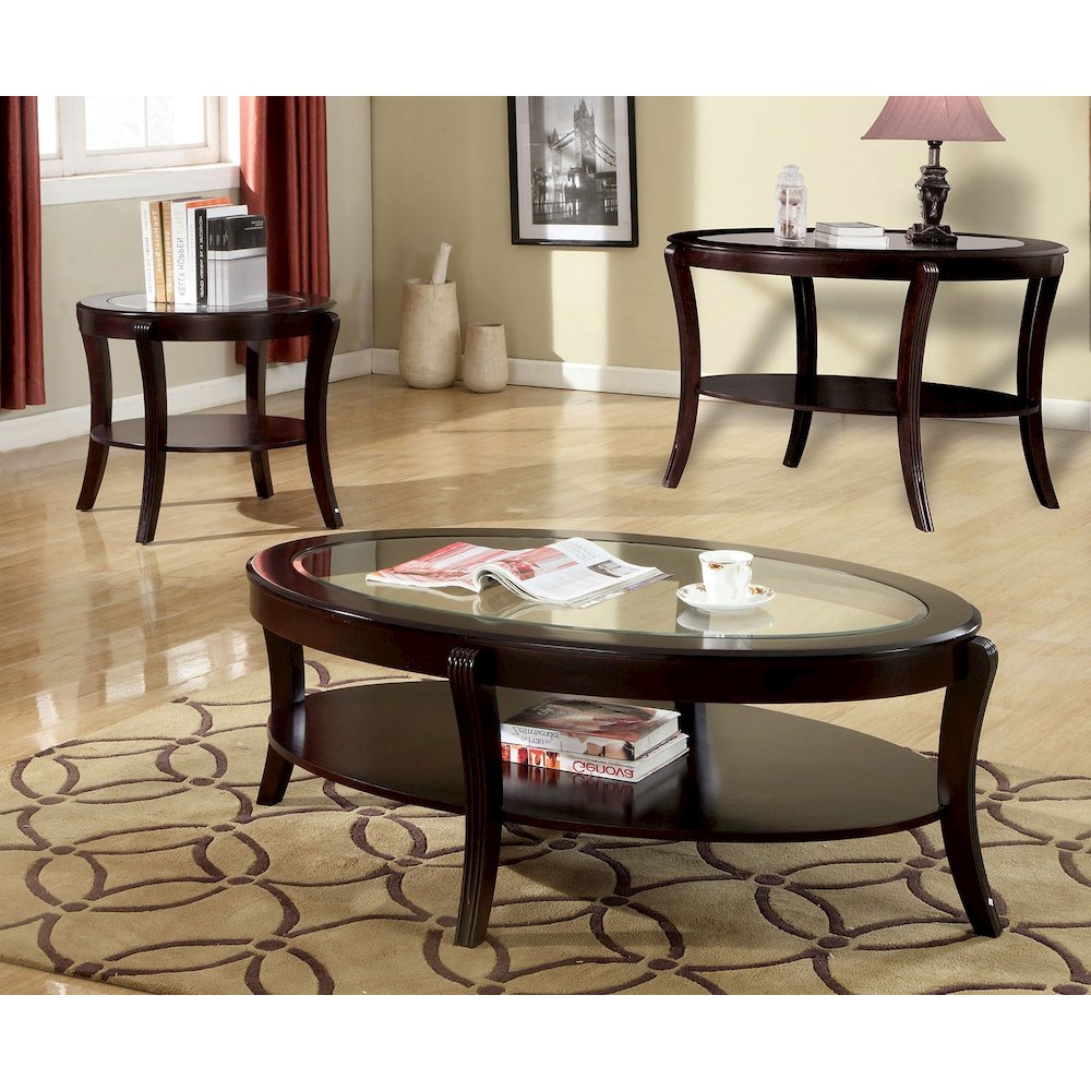 Tempered Glass and Solid Wood End Table in Espresso