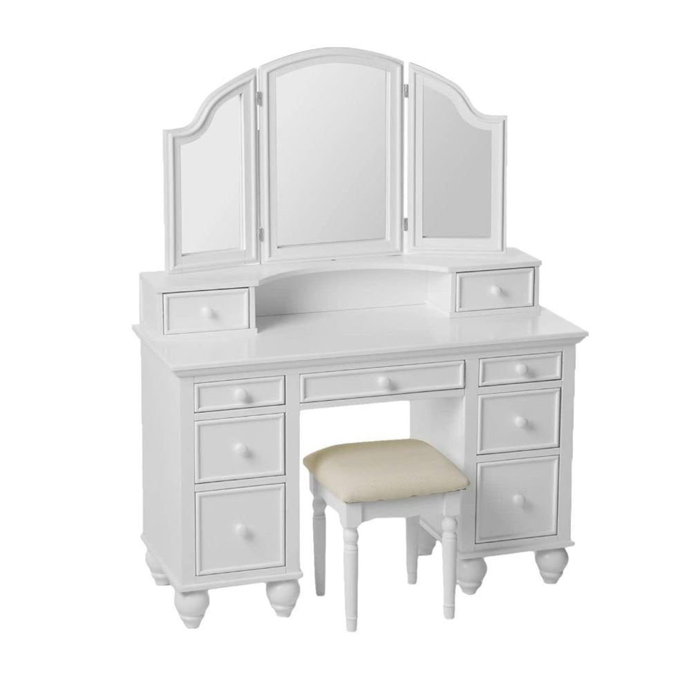 Wood Vanity Set with Stool in White