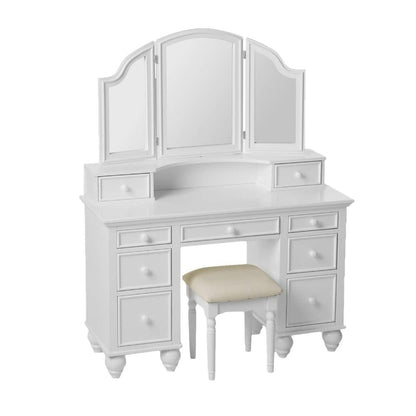 Wood Vanity Set with Stool in White