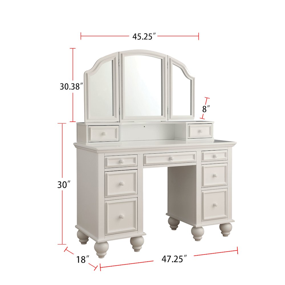 Wood Vanity Set with Stool in White