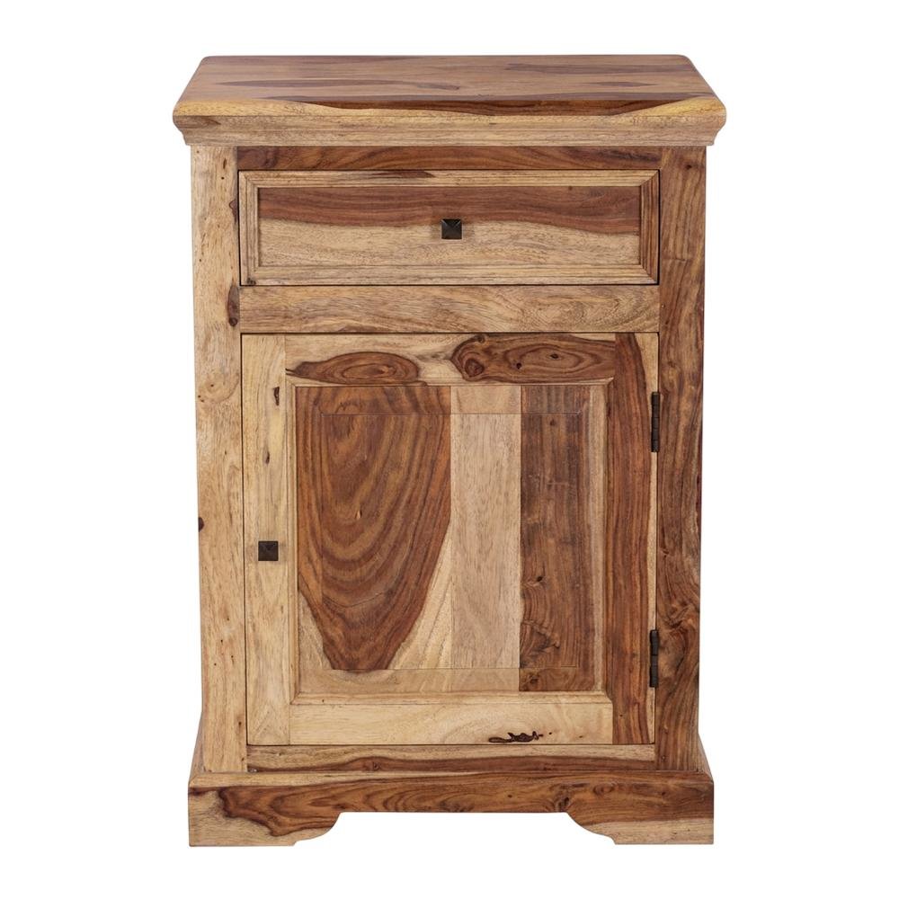 Solid Sheesham Wood Nightstand with Open Shelf, Bohemian Bedside Table