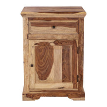 Solid Sheesham Wood Nightstand with Open Shelf, Bohemian Bedside Table