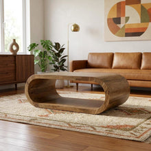 Solid Acacia Wood Coffee Table with Ellipse Top, Mid-Century Modern Style