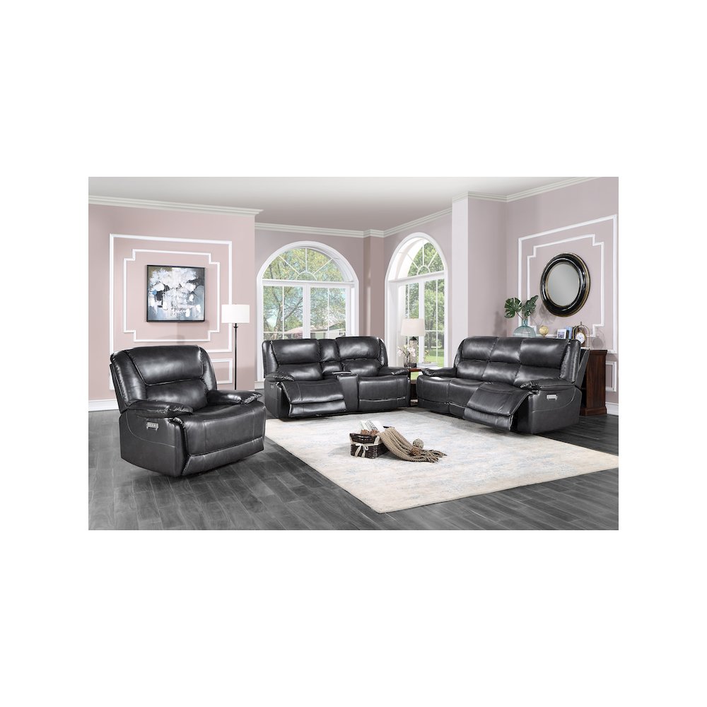Porter Designs Ennis Triple Power Reclining Sofa, Black