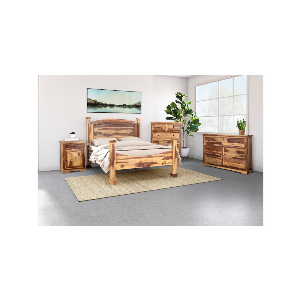 Porter Designs Taos Solid Sheesham Wood Queen Bed, Natural