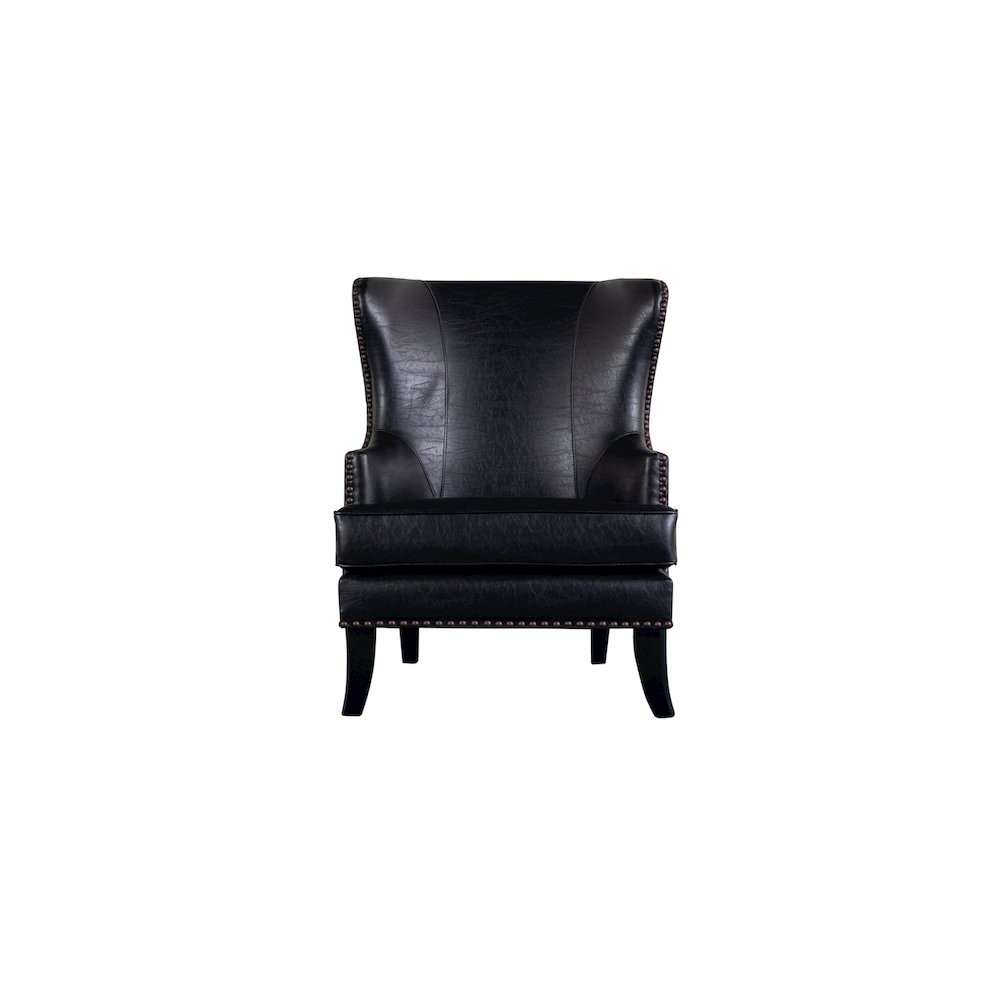 Porter Designs Grant Crackle Leather Wingback Accent Chair, Black