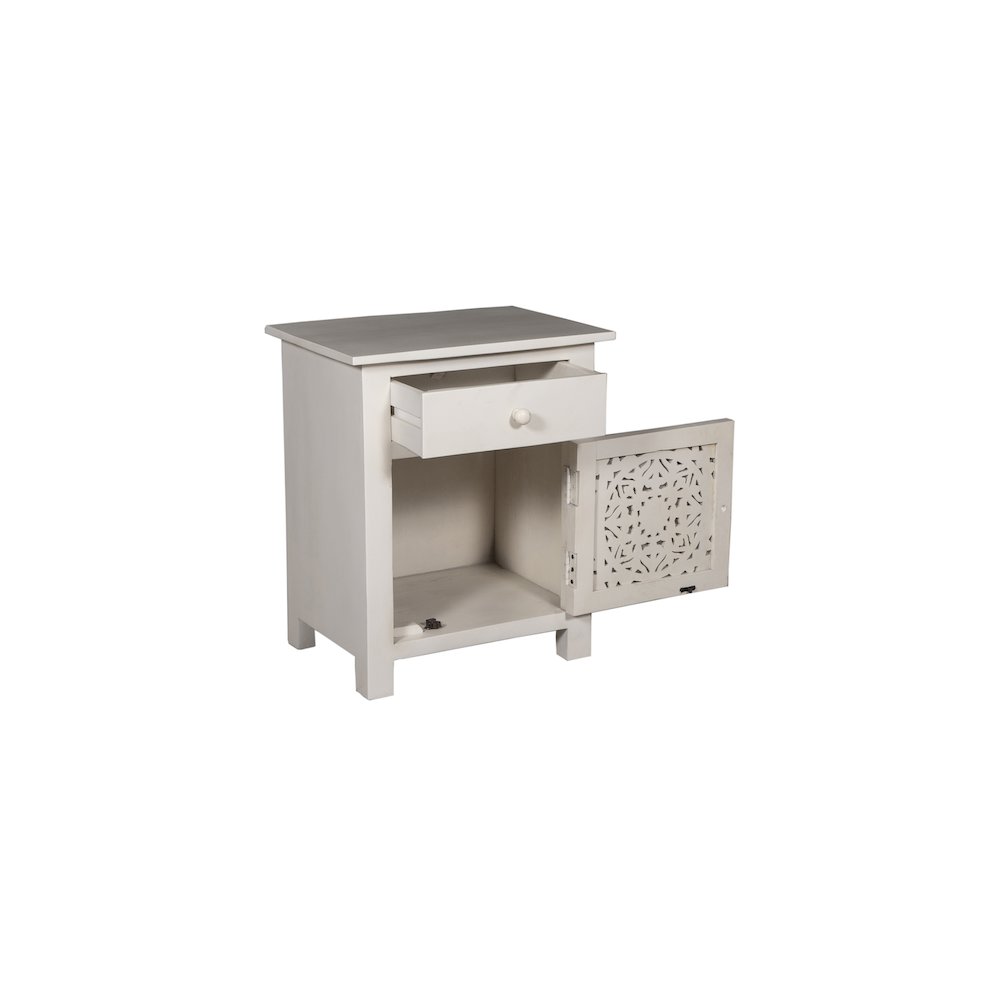 Porter Designs Bali Solid Hand Carved Wood Nightstand, White