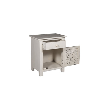 Porter Designs Bali Solid Hand Carved Wood Nightstand, White