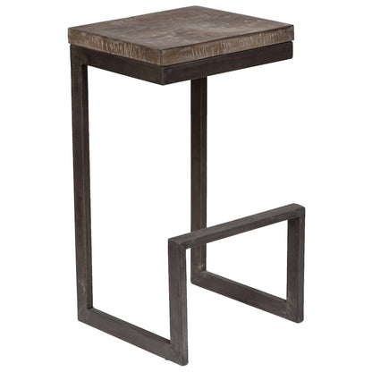 Porter Designs Cube Solid Mango Wood & Metal Bar Stool, Gray (Set of 2)