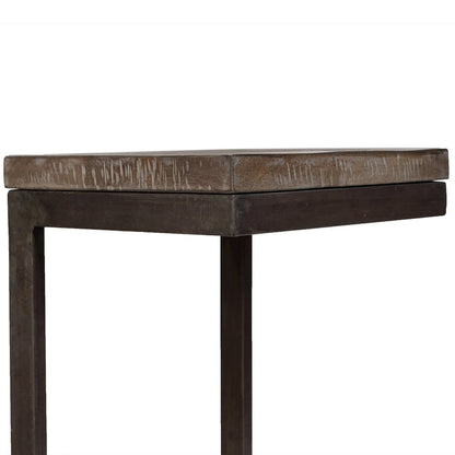 Porter Designs Cube Solid Mango Wood & Metal Bar Stool, Gray (Set of 2)