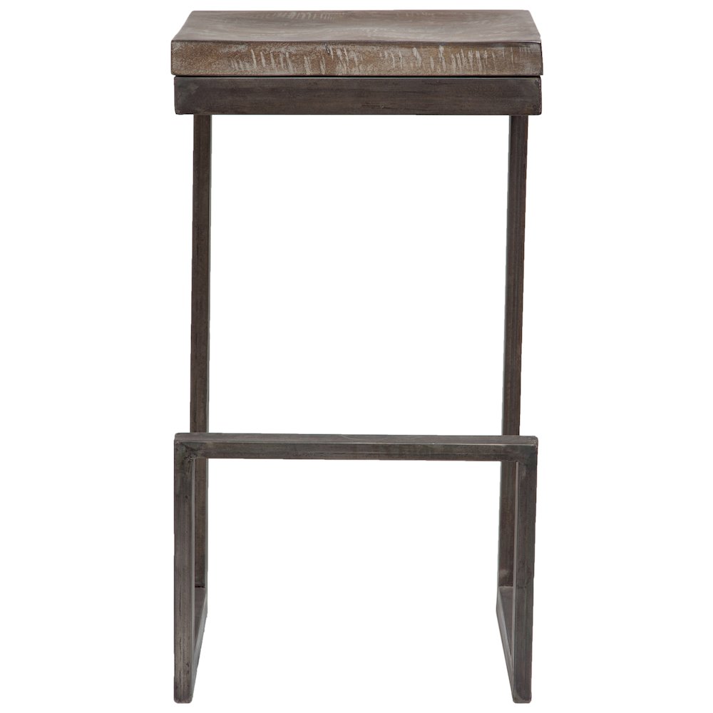 Porter Designs Cube Solid Mango Wood & Metal Bar Stool, Gray (Set of 2)