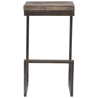 Porter Designs Cube Solid Mango Wood & Metal Bar Stool, Gray (Set of 2)