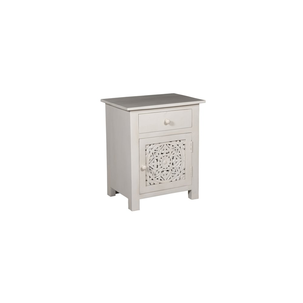 Porter Designs Bali Solid Hand Carved Wood Nightstand, White