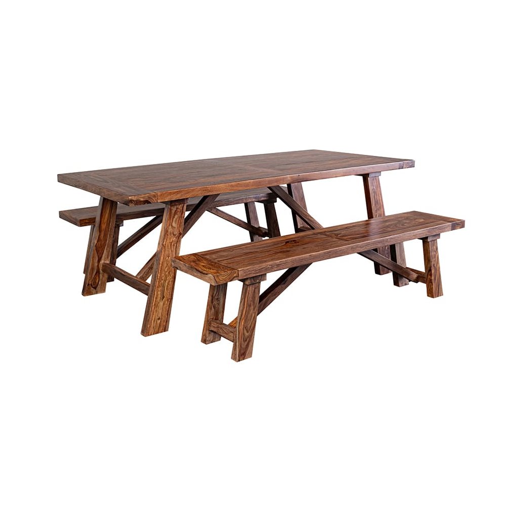 Porter Designs Kalispell Solid Sheesham Wood Dining Table, Brown