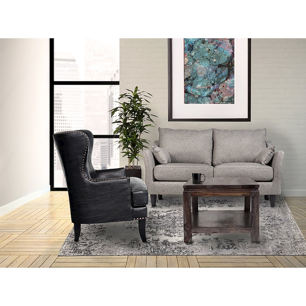 Porter Designs Grant Crackle Leather Wingback Accent Chair, Black