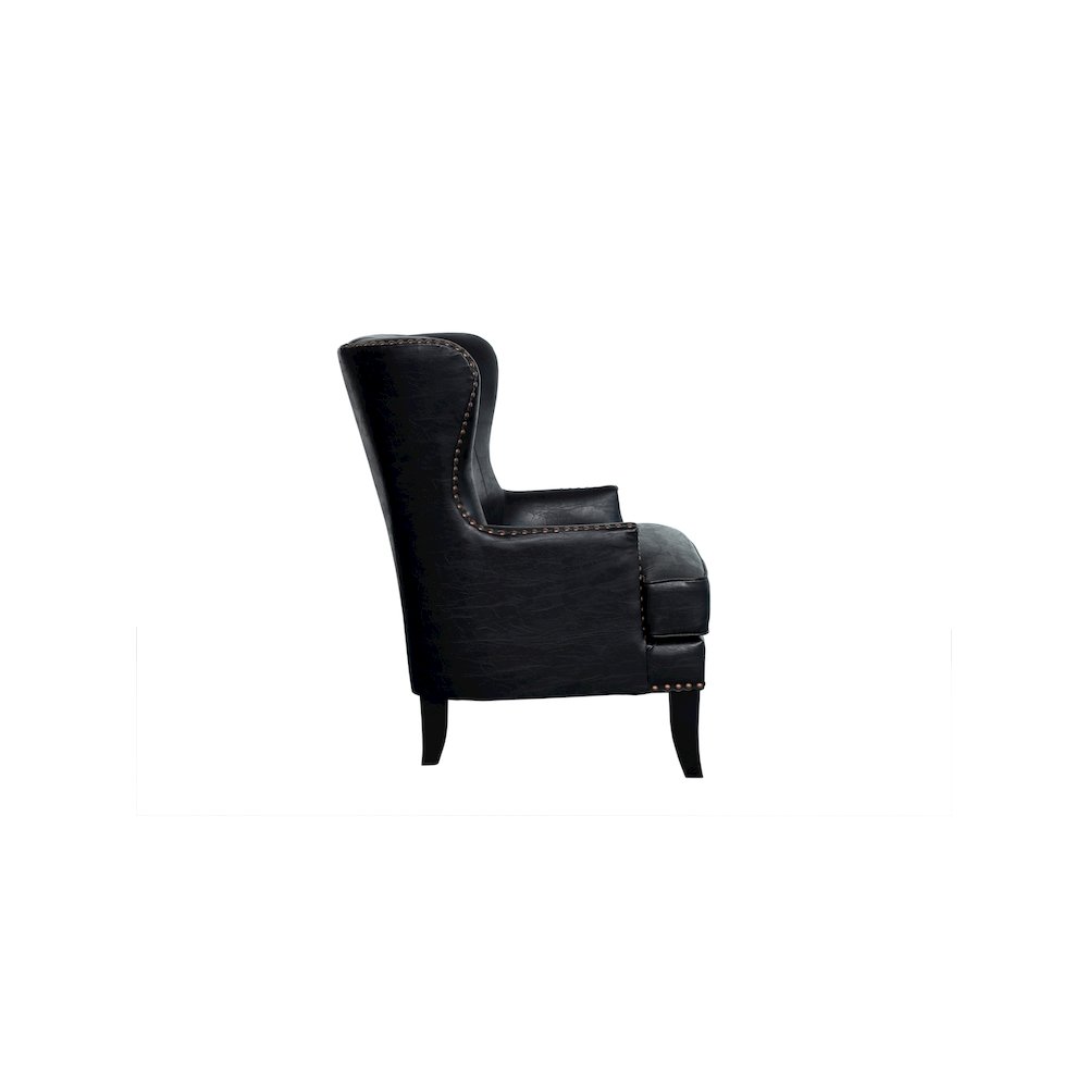 Porter Designs Grant Crackle Leather Wingback Accent Chair, Black