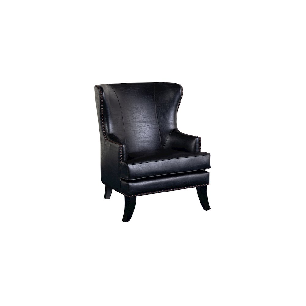 Porter Designs Grant Crackle Leather Wingback Accent Chair, Black