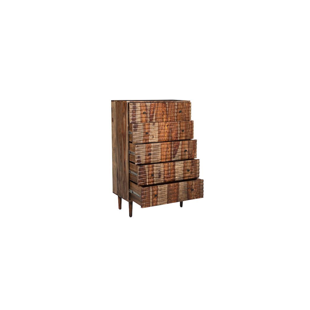 Porter Designs Waves Solid Sheesham Wood Chest, Brown