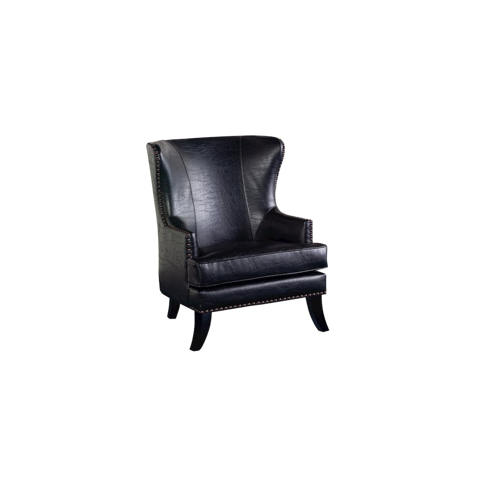 Porter Designs Grant Crackle Leather Wingback Accent Chair, Black