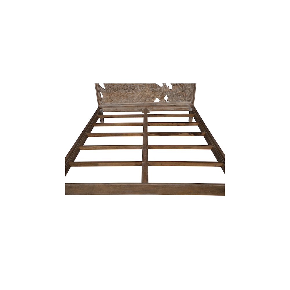 Porter Designs Dahlia Hand Carved Motif Queen Bed, Brown