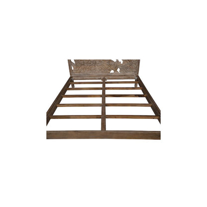Porter Designs Dahlia Hand Carved Motif Queen Bed, Brown