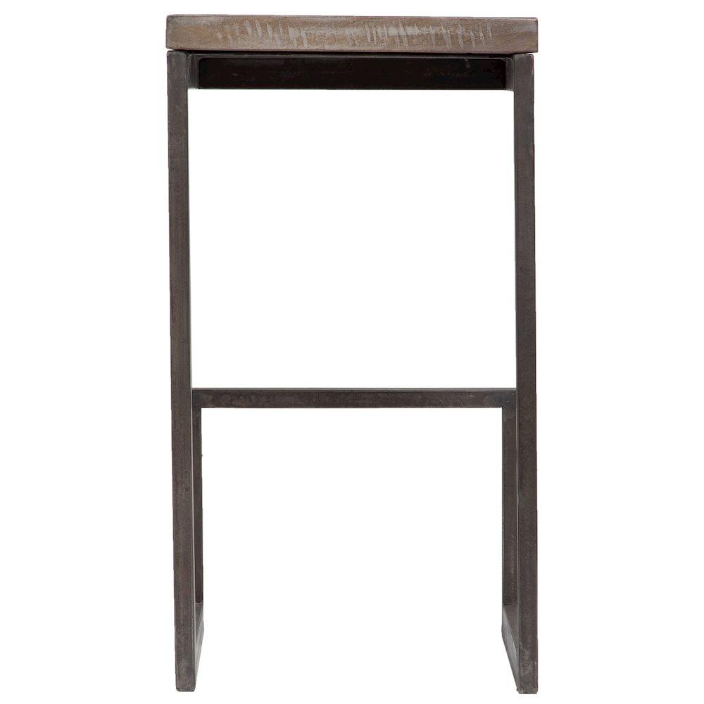 Porter Designs Cube Solid Mango Wood & Metal Bar Stool, Gray (Set of 2)