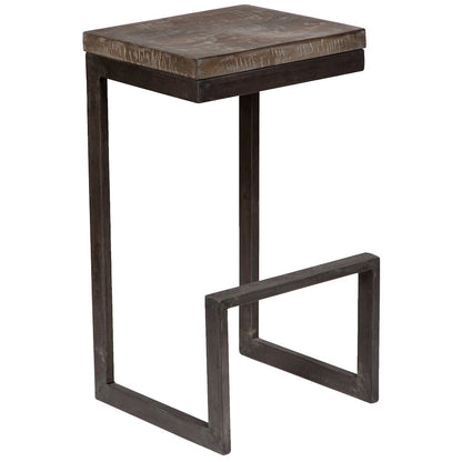 Porter Designs Cube Solid Mango Wood & Metal Bar Stool, Gray (Set of 2)