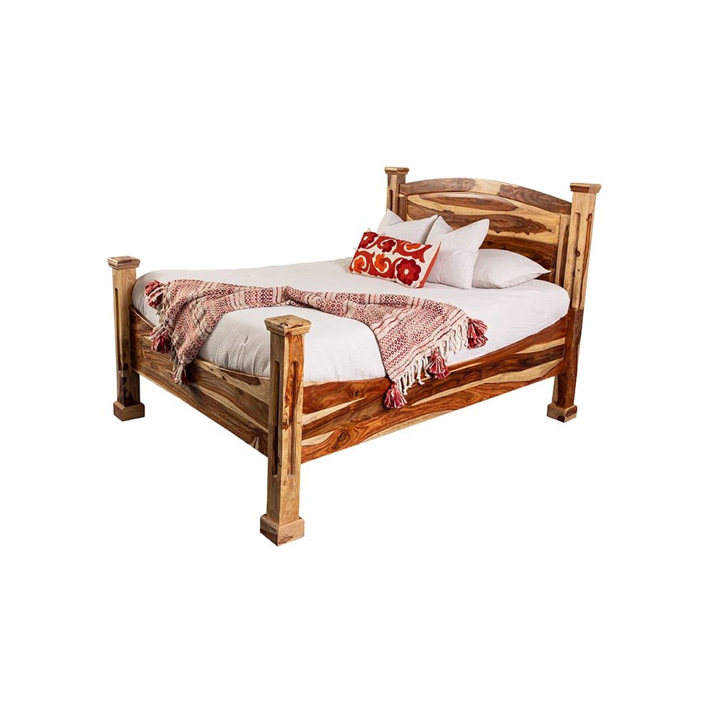 Porter Designs Taos Solid Sheesham Wood Queen Bed, Natural