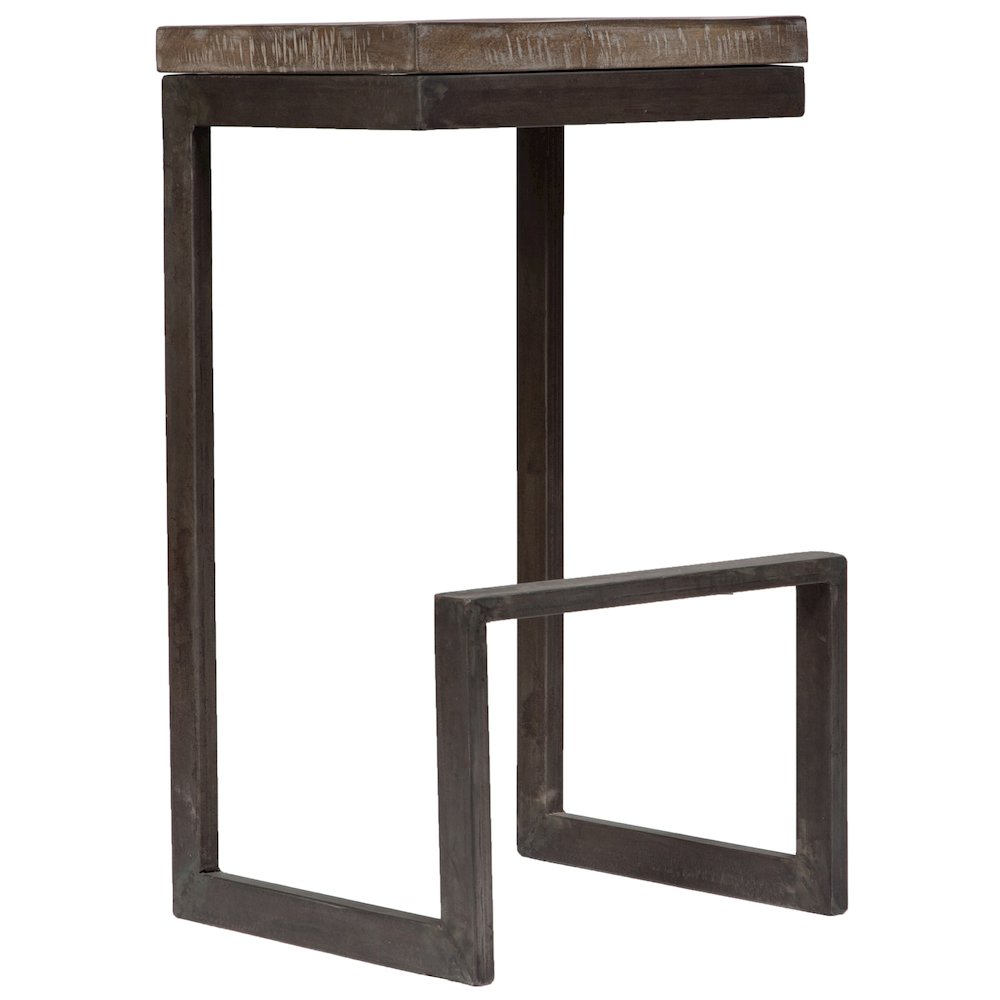 Porter Designs Cube Solid Mango Wood & Metal Bar Stool, Gray (Set of 2)