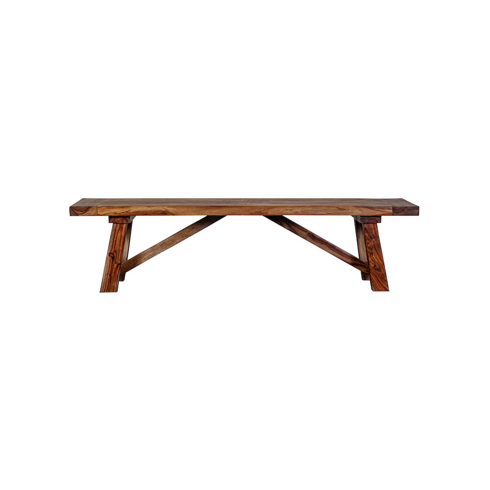 Porter Designs Kalispell Solid Sheesham Wood Dining Bench, Brown